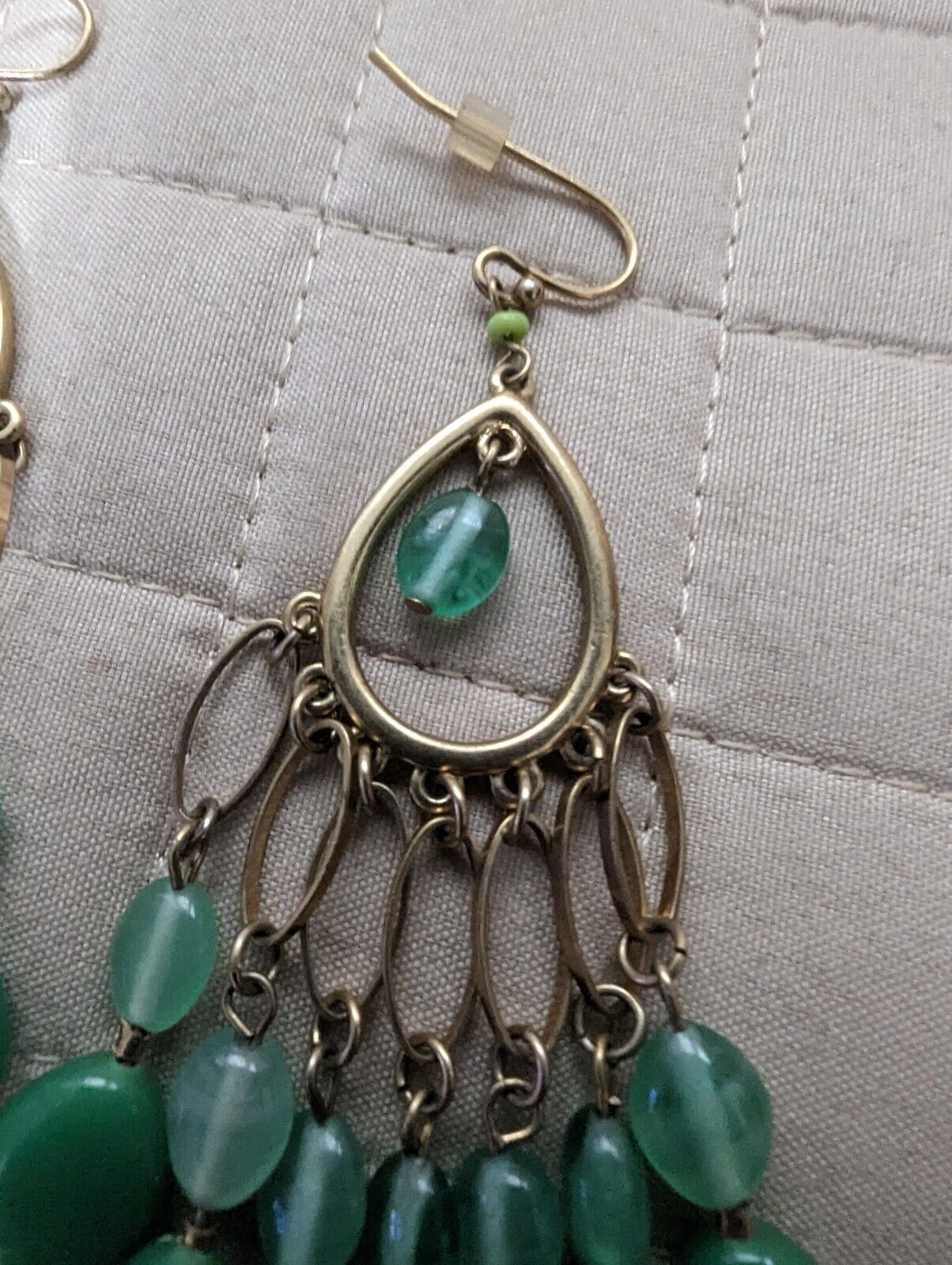 Teel Green On Silver Tone Loop Dangling Earrings